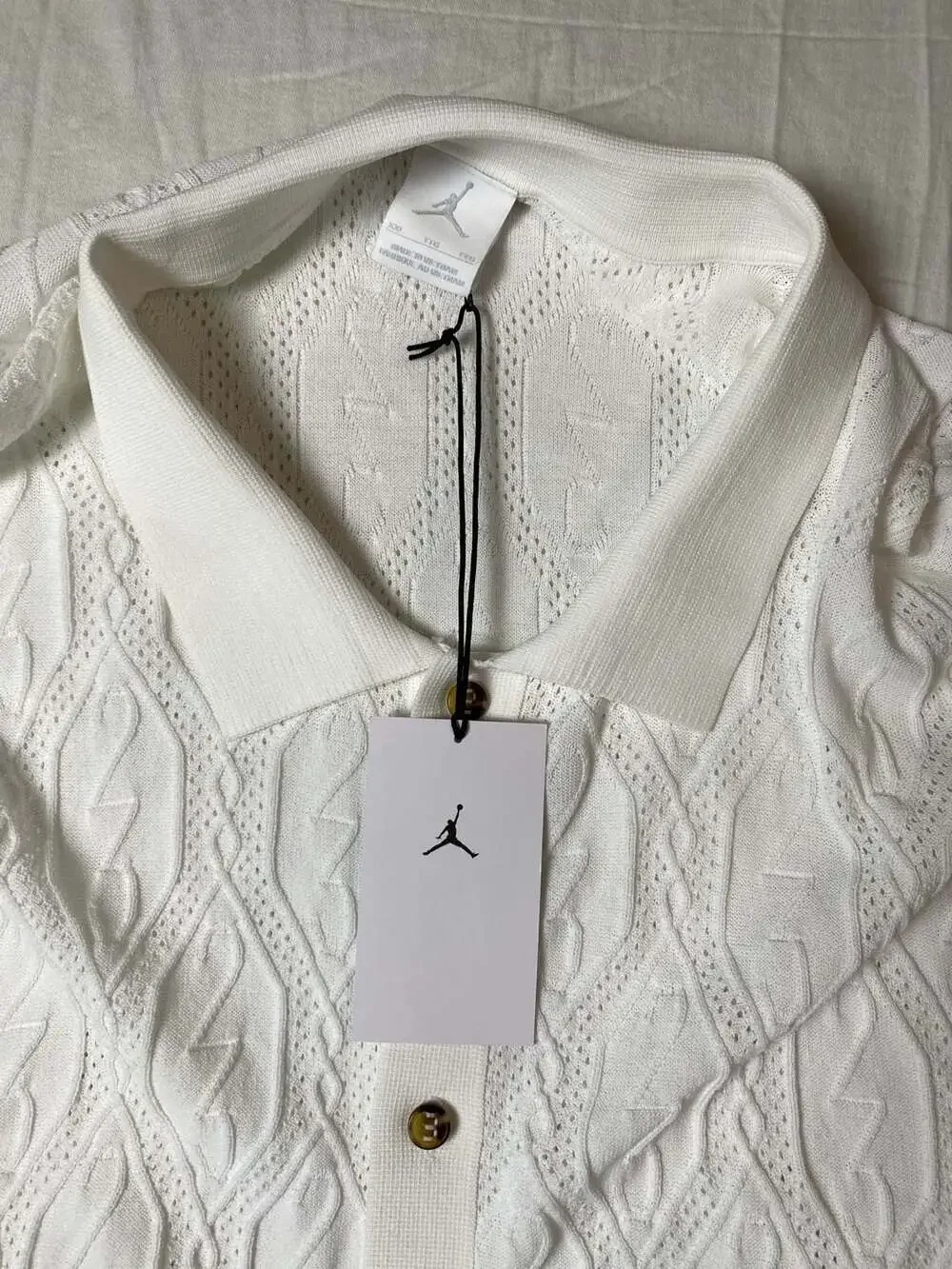 Jordan Knit Short Sleeve Button Front Polo Shirt White XXL (1379)
